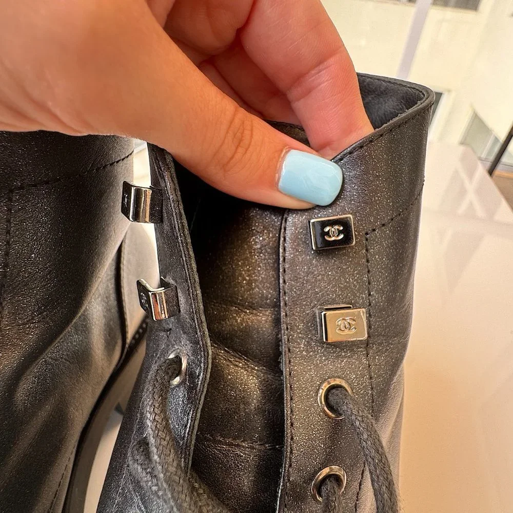 Chanel Combat Ankle Boots Black Size 38 Original Women - Picture 9 of 16